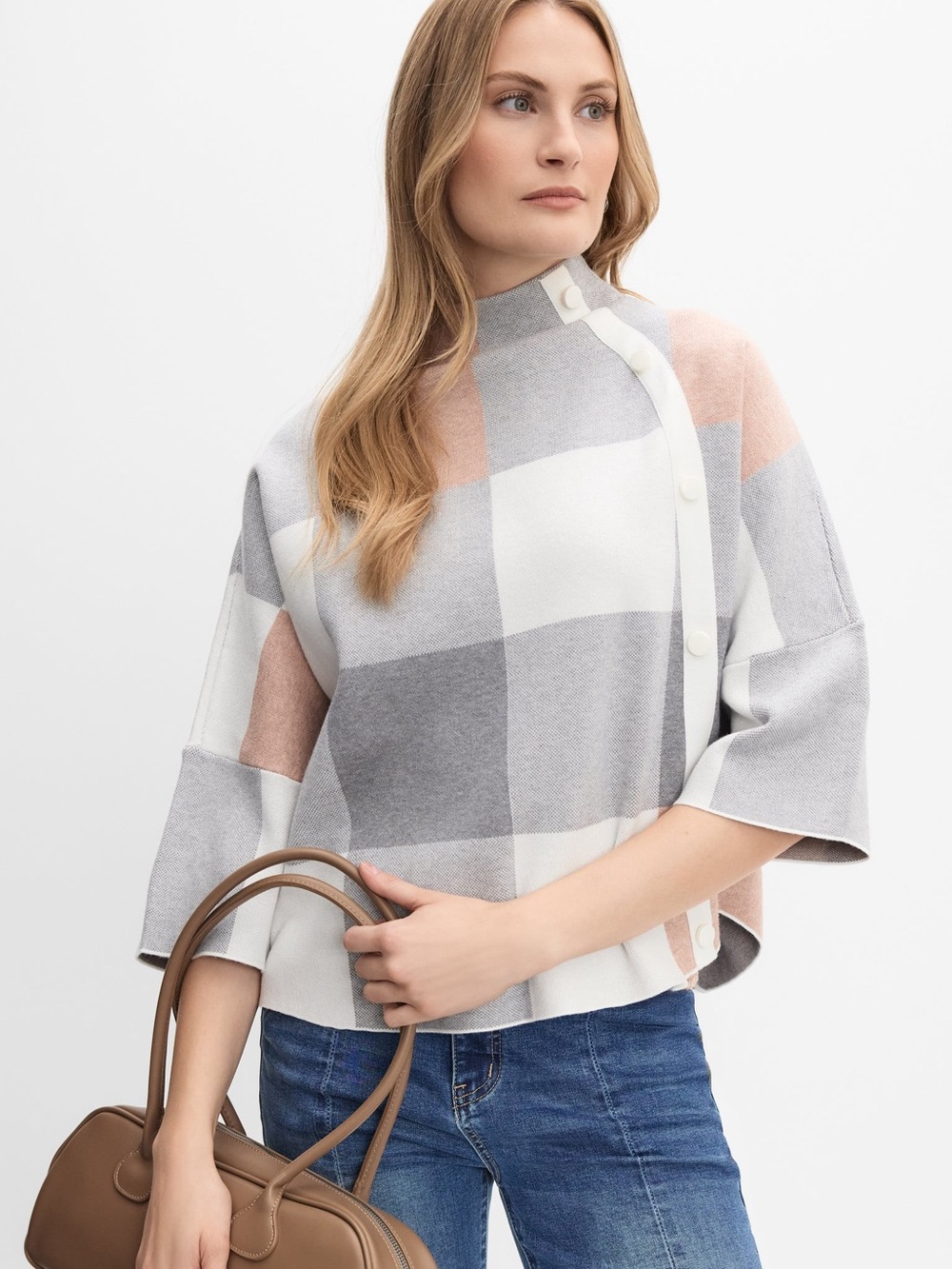 Joseph Ribkoff plaid jacquard sweater L